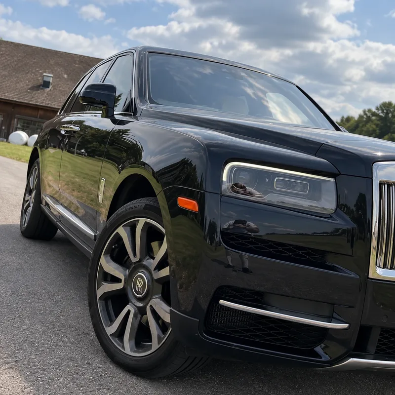 Schwarzer Rolls-Royce in der Frontansicht